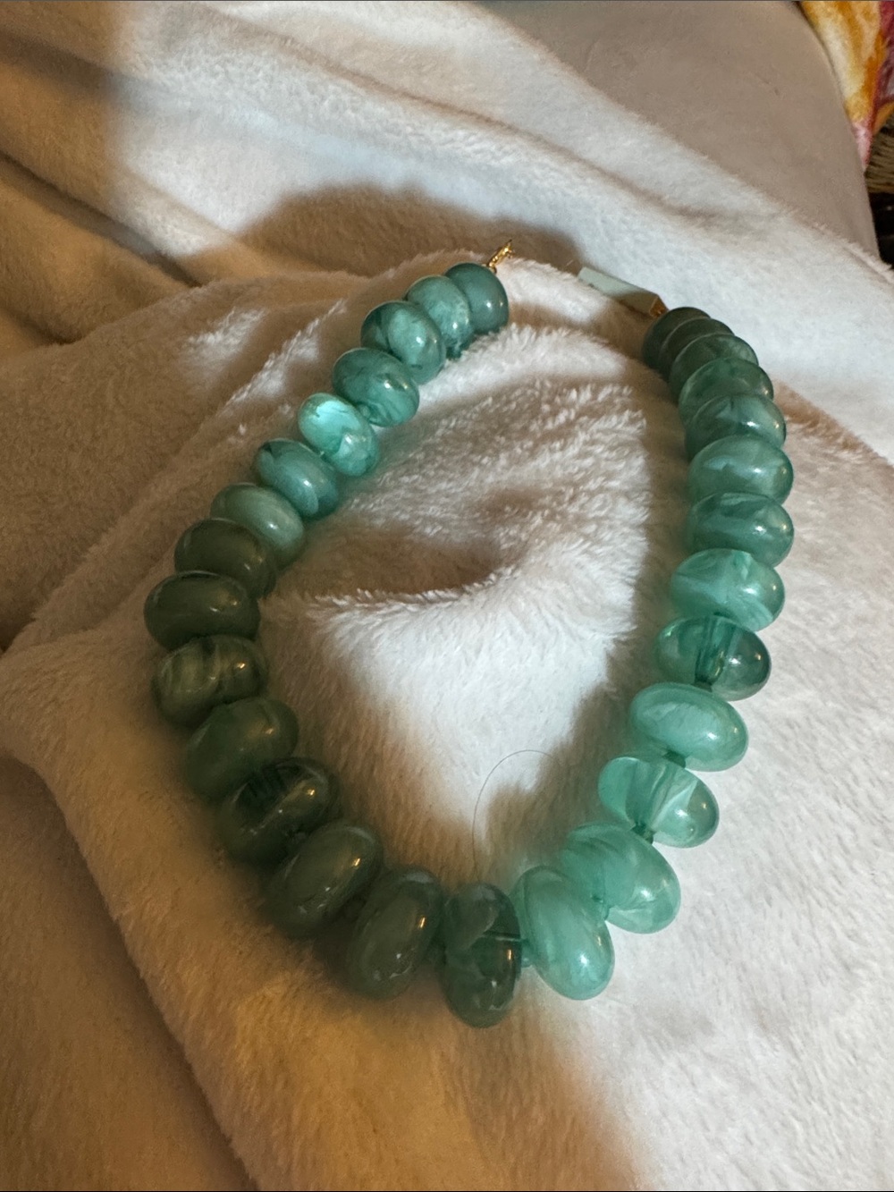 Handmade Green Glass Bead Necklace - Chunky Aqua Statement Necklace